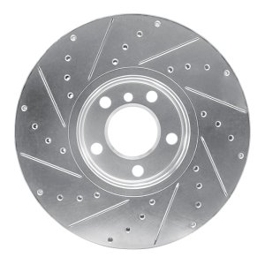 BMW X5 Brake Rotor (1) - Front Right - R1 Concepts - Drilled & Slotted - Silver - `07-`19